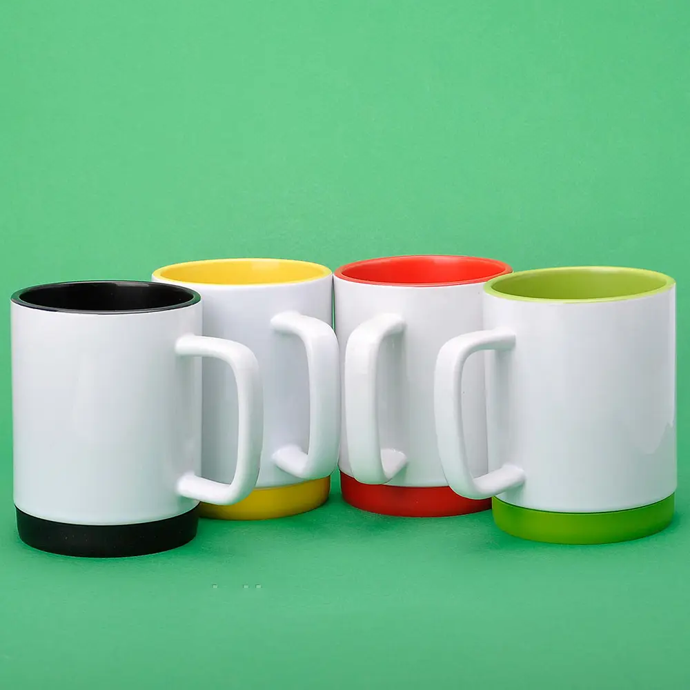 Чашка для сублімації Sublime біла з лого із кольоровим силіконовим обідком на дні 330 мл